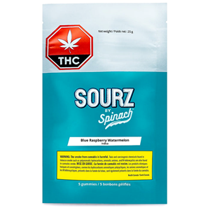 SOURZ by Spinach: Blue Raspberry Watermelon Indica Gummies (5 pcs)