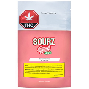 SOURZ By Spinach: Strawberry Watermelon 4:1 CBG/THC Gummies (5 pcs)